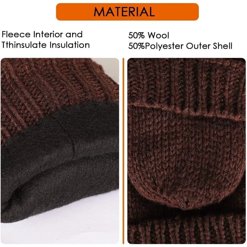 Women's Coffee Winter Warm Thermal Insulation Fingerless Texting Wool Gloves